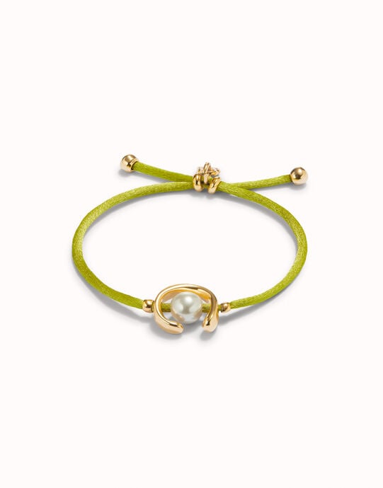 Pulsera de hilo lima con perla shell fornitura ba&ntilde;ada en oro 18k.